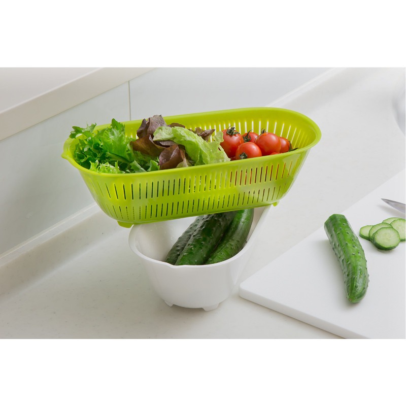 Kokubo Long Colander and Bowl Set Green KK-302 - Weee!